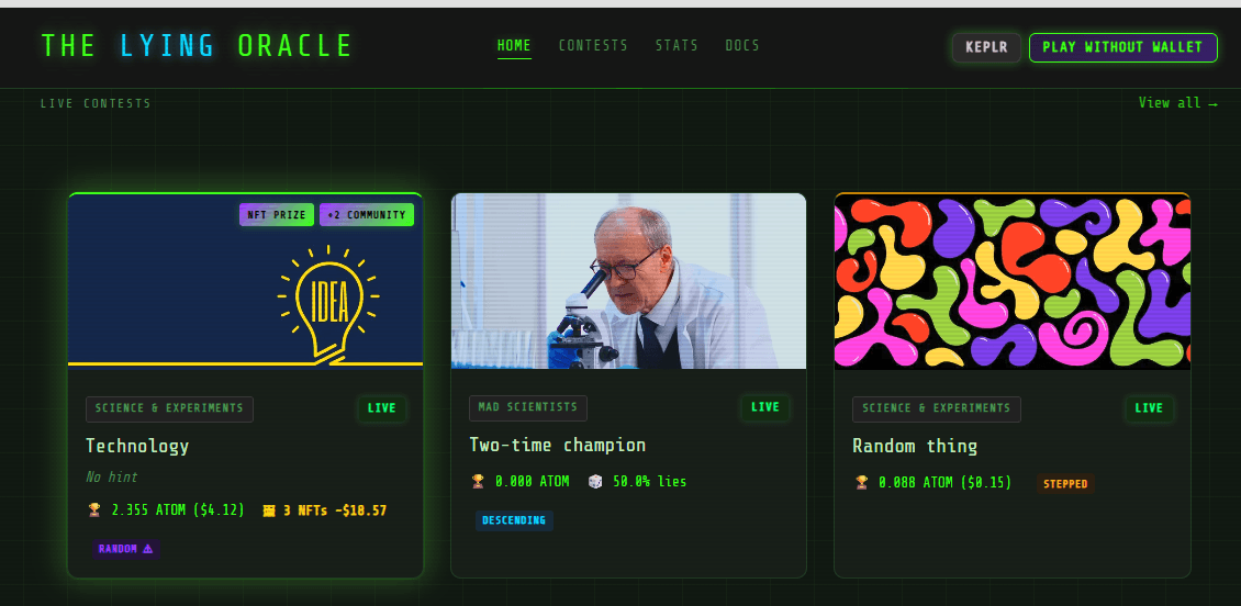 Screenshot of The Lying Oracle contest interface